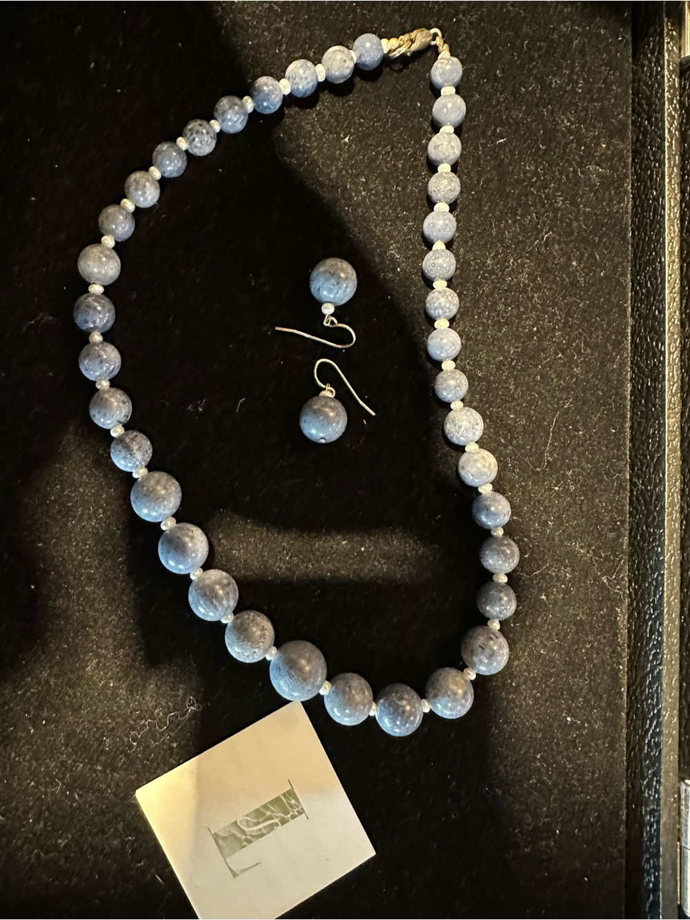 Blue Coral and Pearl Necklace with Matching Drop Earrings.  Lee Sands - Picture 3 of 3